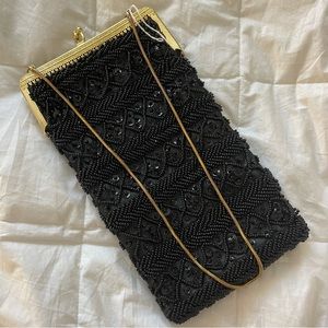 Vintage Black Beaded Clutch Bag